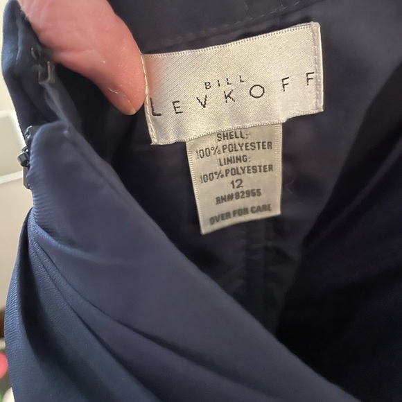 NWOT size 12 Bill Levkoff bridesmaids dress, navy blue, knee length w/one strap - Picture 3 of 10